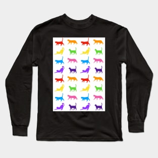 Rainbow Coloured Cat Silhouette Pattern Long Sleeve T-Shirt